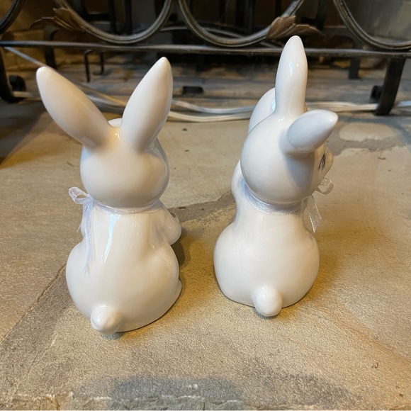 Easter and Spring White Ceramic Bunny Decor Set of Two - Picture 3 of 7